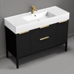Nameeks DERIN543 48 Inch Bathroom Vanity With Sink - Modern, Matte Black, Free Standing, Gold Handles